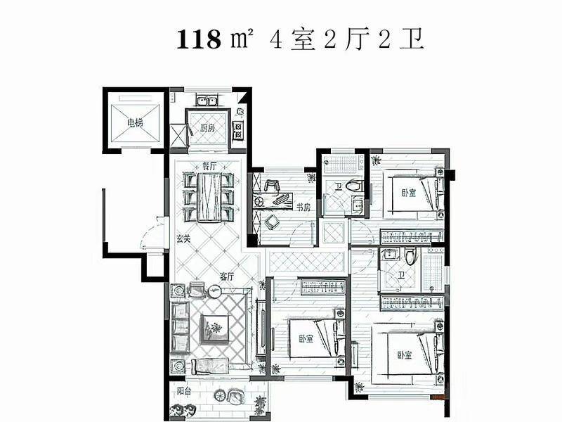 德信碧桂园玖号院4室2厅2卫面积118平方米总价316万房