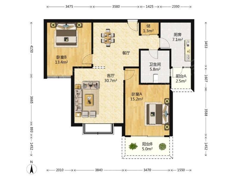 新凤城 2室 2厅 1卫 南 858.00万