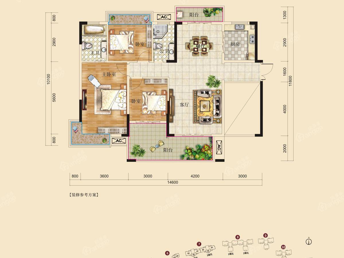 博景湾3室2厅2卫户型图