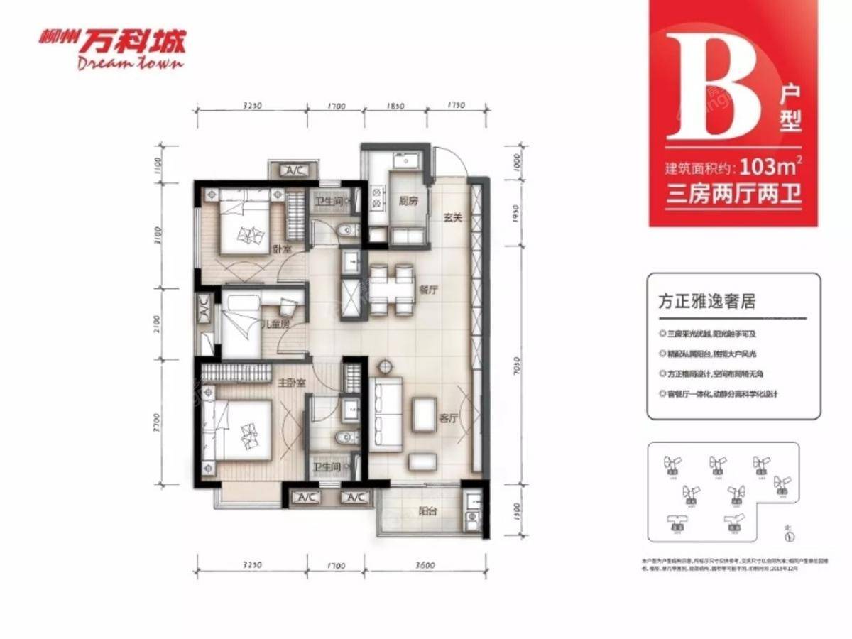 柳州万科城3室2厅2卫户型图