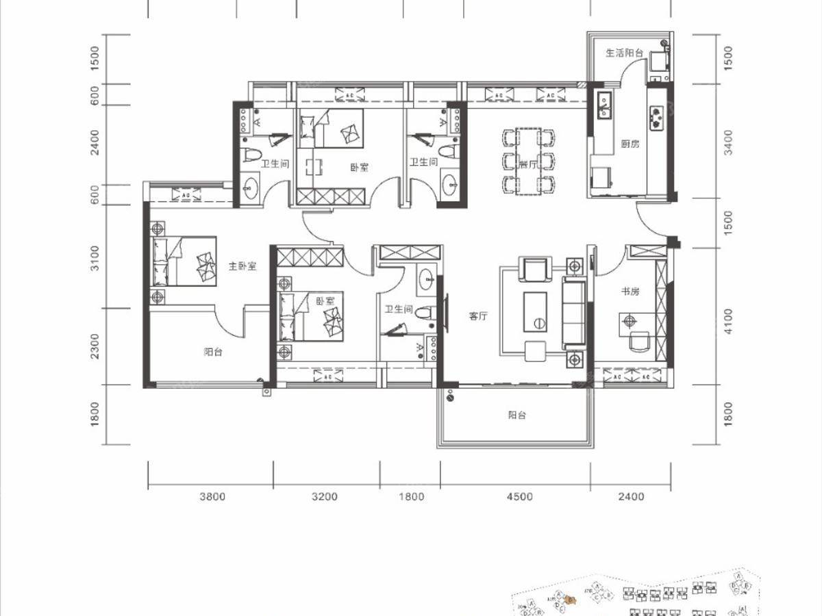 京基御景半山花园4室2厅2卫户型图