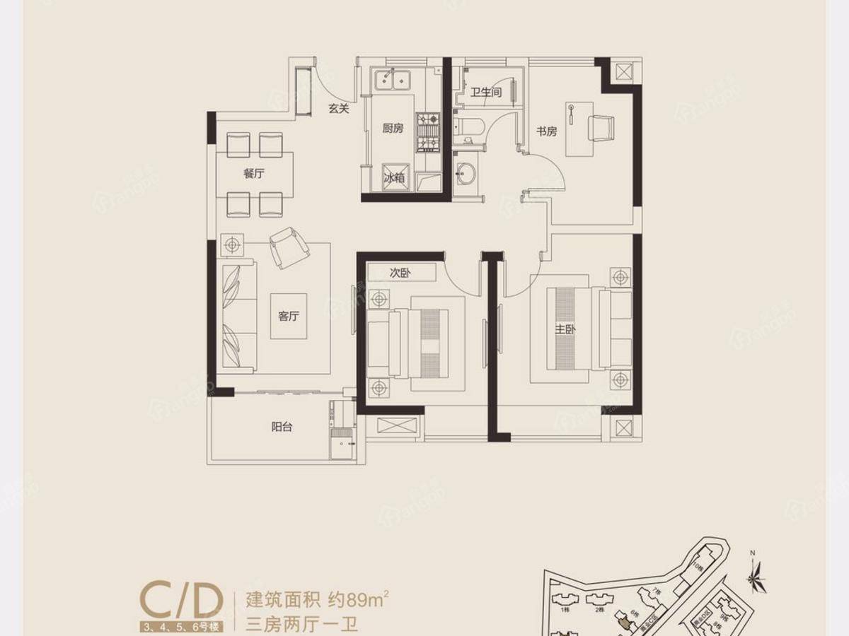 新力君悅灣3室2廳1衛戶型圖